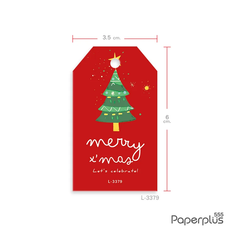 L-NY-3379 Tag ตัดมุม 3.5x6 ซม. แดงต้นคริสต์มาส (50แผ่น)