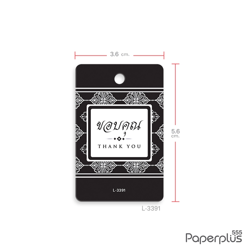 L-TK-3391 Tag ผืนผ้า 3.6x5.6 ซม. สีดำลายไทย (50แผ่น)