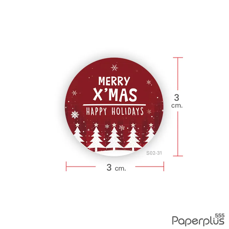 S02-NY-31 สติ๊กเกอร์วงกลมปีใหม่ 3 ซม. ต้นสนMerry'x mas (54ดวง)