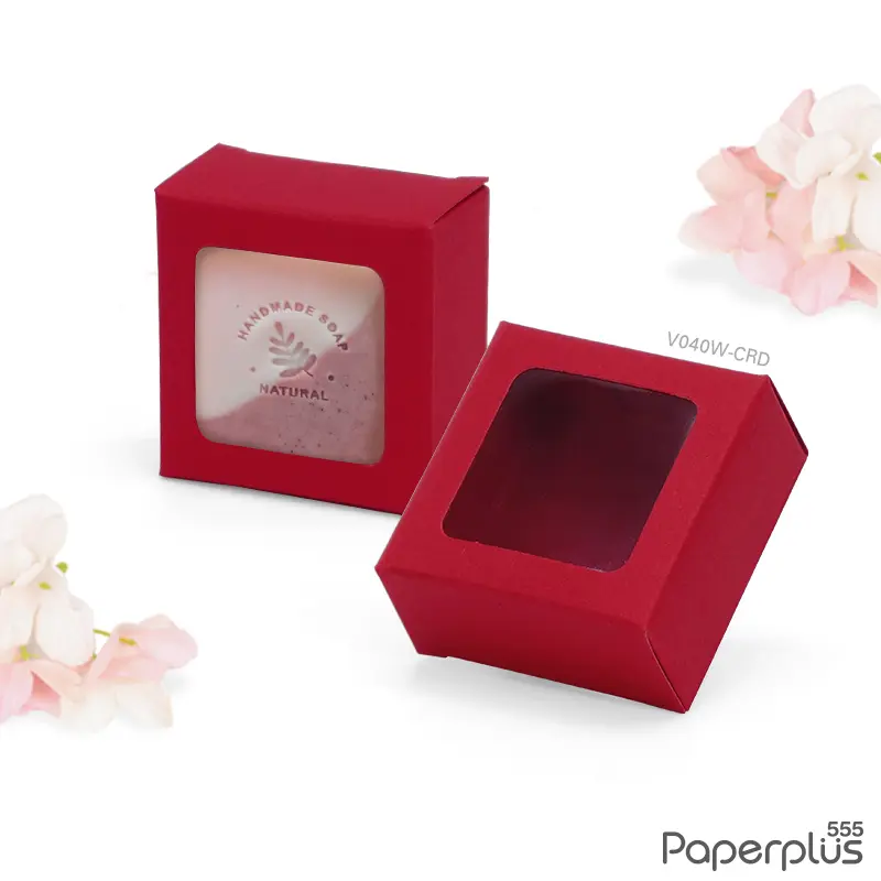 V040W-CRD กล่องใส่ของชำร่วย 4.5×4.5×2.2 ซม. สีแดง (20กล่อง) (แบบทากาว)