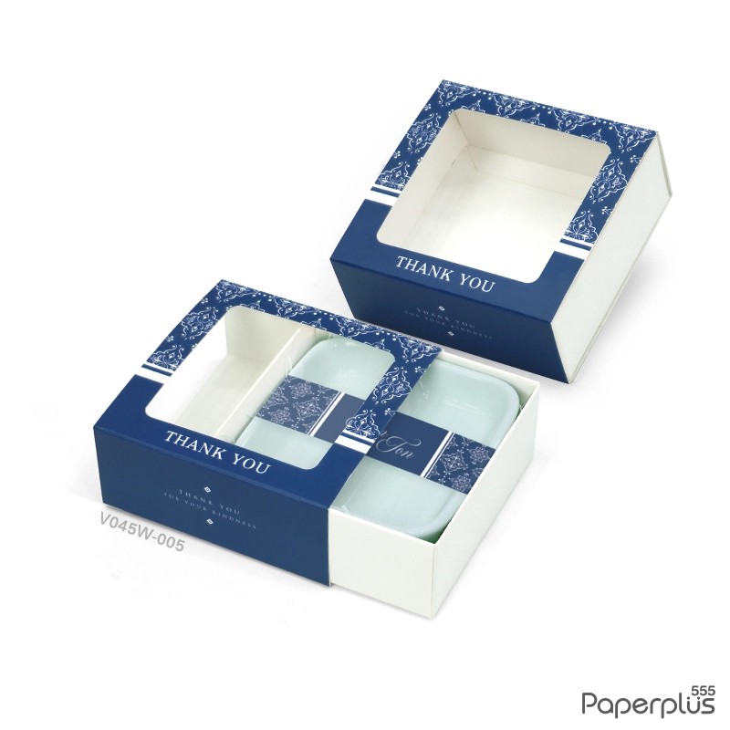 V045W-005 กล่องฝาสไลด์ 9×9×3.5 ซม. น้ำเงิน ลายไทย (20กล่อง)