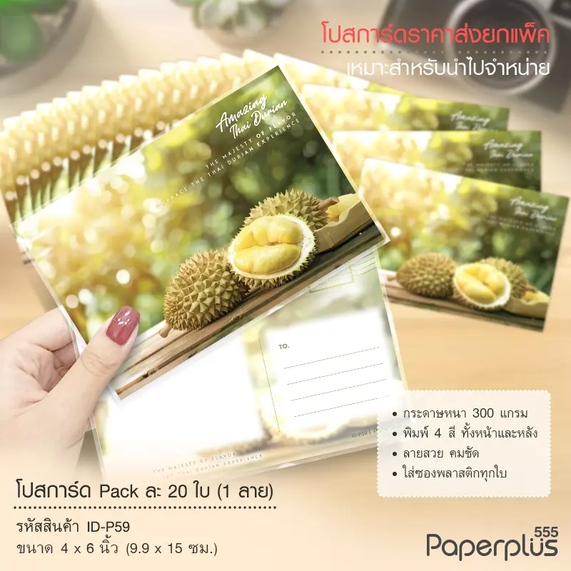 ID-P59 โปสการ์ด 4×6 นิ้ว ลายทุเรียน (20ใบ)