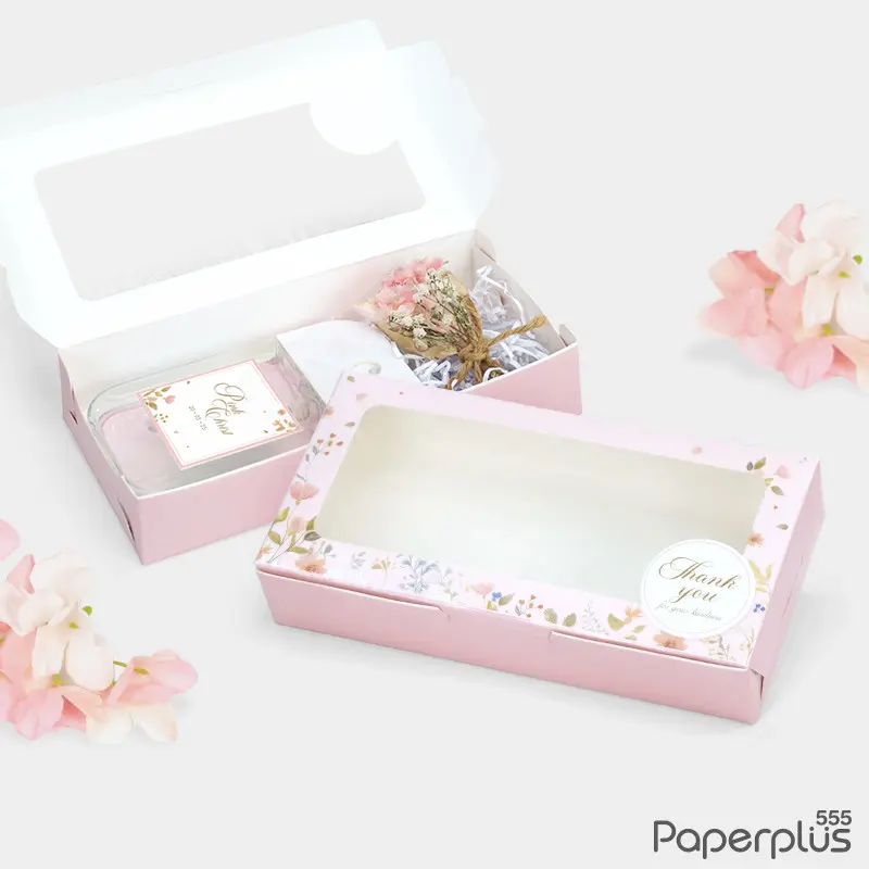 BK34W-046 กล่องบราวนี่ 2ชิ้น 15×7.5×3 ซม. ชมพูดอกไม้ (20กล่อง) กล่องgiftset