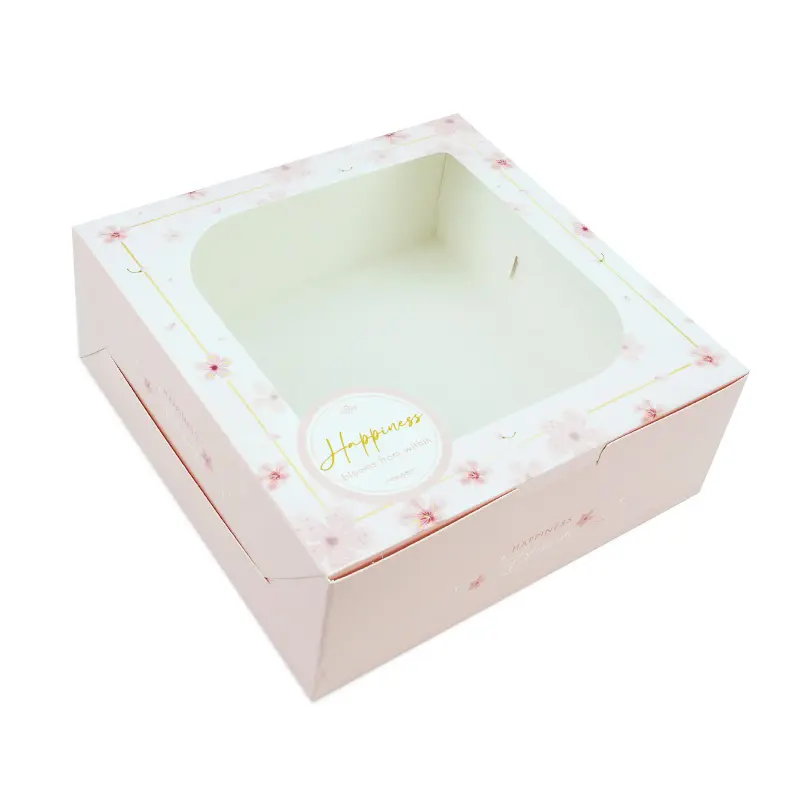 BK85W-018 กล่องทรงแบน 15.5×15.5×6 ซม. สีชมพู ลายซากุระ  (20กล่อง)