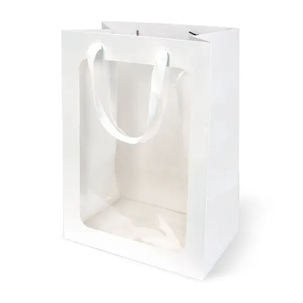 GD142-004-WH ถุงหิ้ว-ถุงกระดาษ สีขาว เจาะหน้าต่าง 35 × 25× 18 ซม.