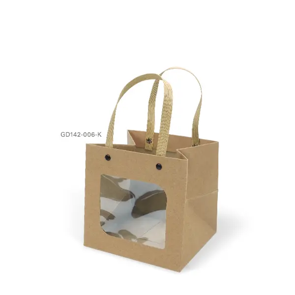 GD142-006-K ถุงหิ้ว-ถุงกระดาษ คราฟท์ เจาะหน้าต่าง 15×15×15 ซม. (1ใบ)