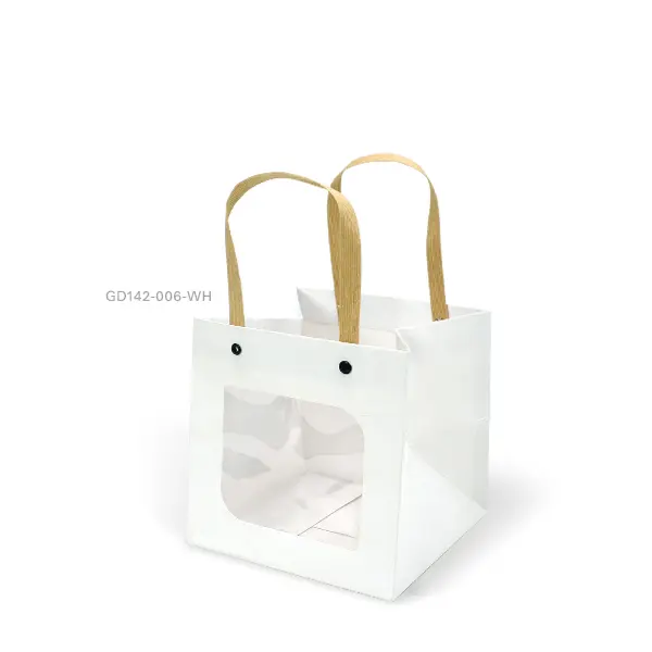 GD142-006-WH ถุงหิ้ว-ถุงกระดาษ สีขาว เจาะหน้าต่าง 15×15×15 ซม. (1ใบ)