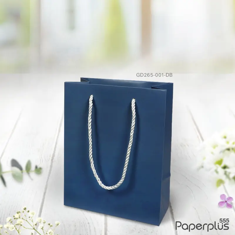 GD265-001-DB-10P ถุงของขวัญ ถุงหิ้วสีพื้น ถุง 18×22×10 ซม. สีน้ำเงิน (10ใบ)