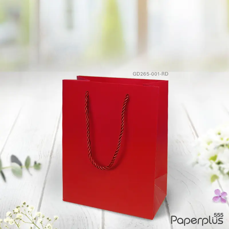 GD265-001-RD-10P ถุงของขวัญ ถุงหิ้วสีพื้น ถุง 18×22×10 ซม. สีแดง (10ใบ)