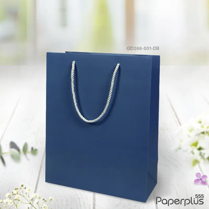 GD266-001-DB-10P ถุงของขวัญ ถุงหิ้วสีพื้น ถุง 26×33×12 ซม. สีน้ำเงิน (10ใบ)