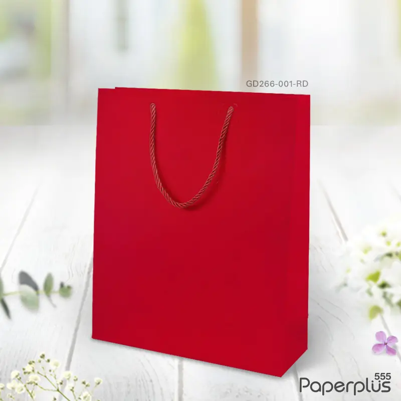 GD266-001-RD-10P ถุงของขวัญ ถุงหิ้วสีพื้น ถุง 26×33×12 ซม. สีแดง (10ใบ)