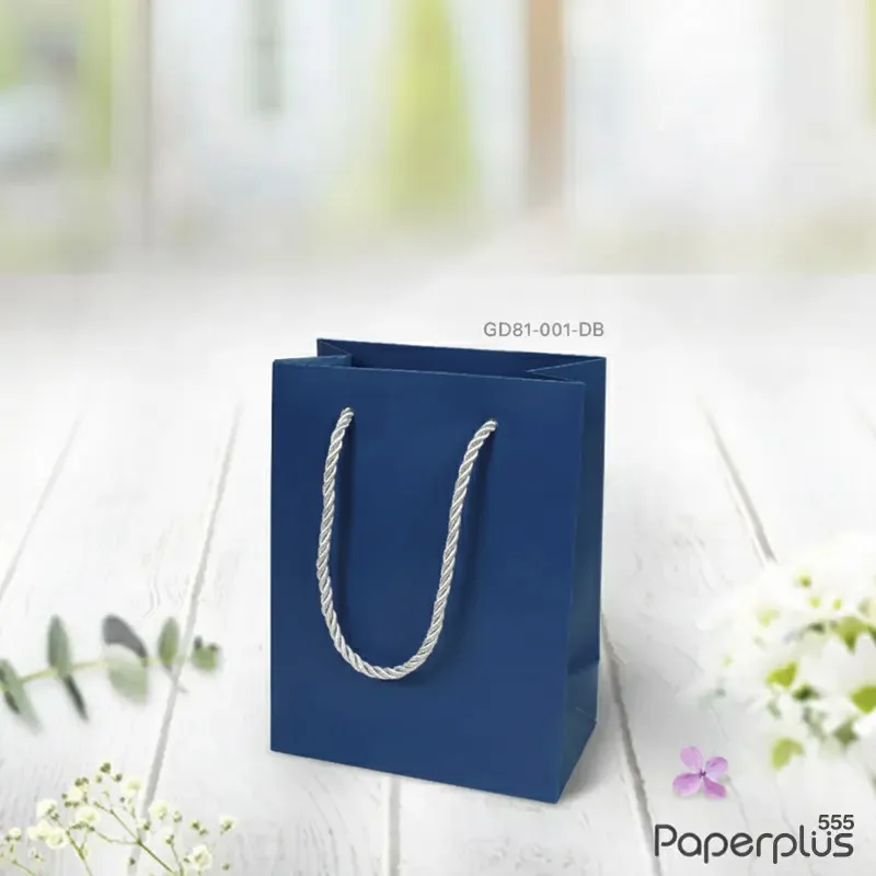 GD81-001-DB-10P ถุงของขวัญ ถุงหิ้วสีพื้น ถุง 12×16×6.5 ซม. สีน้ำเงิน (10ใบ)