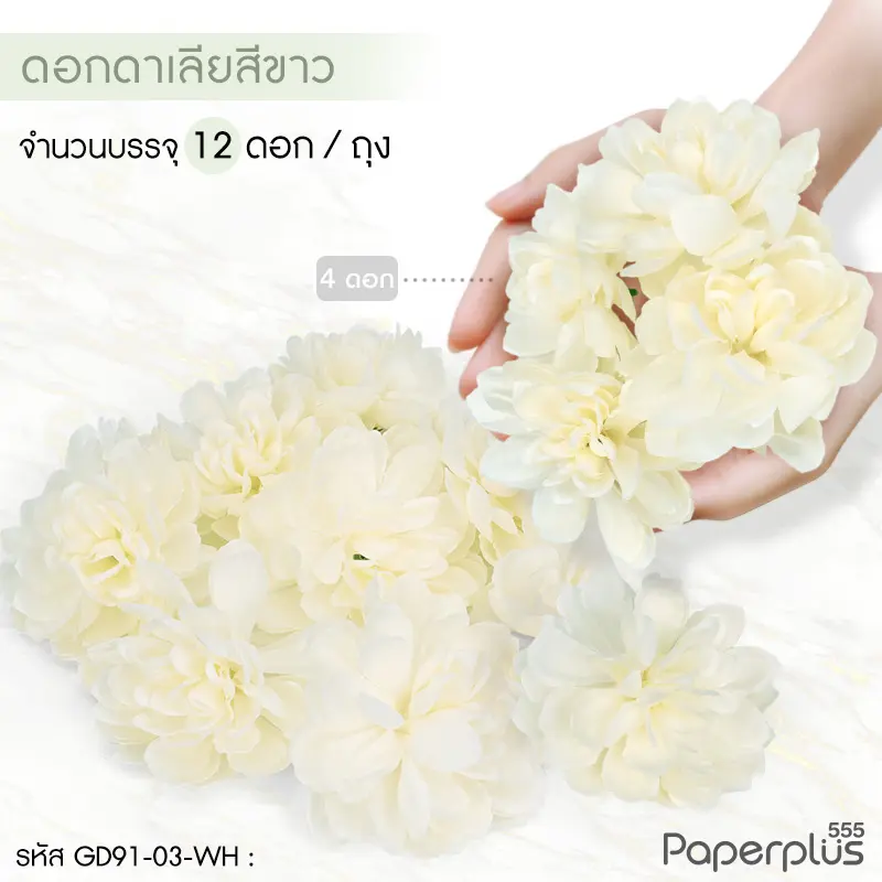 GD91-03-WH ดอกไม้ประดิษฐ์ตกแต่ง (ยกแพ็ค) ดาเรีย ขาว (12ดอก)