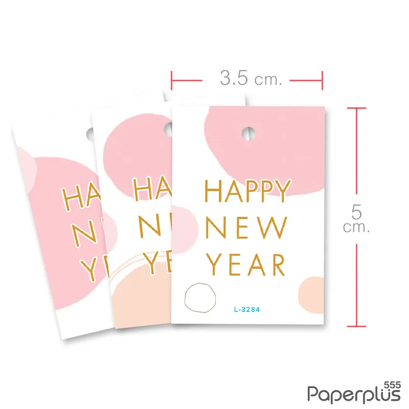 L-NY-3284 Tag ผืนผ้า 3.5×5 cm. HNY วงกลมชมพู (50แผ่น)