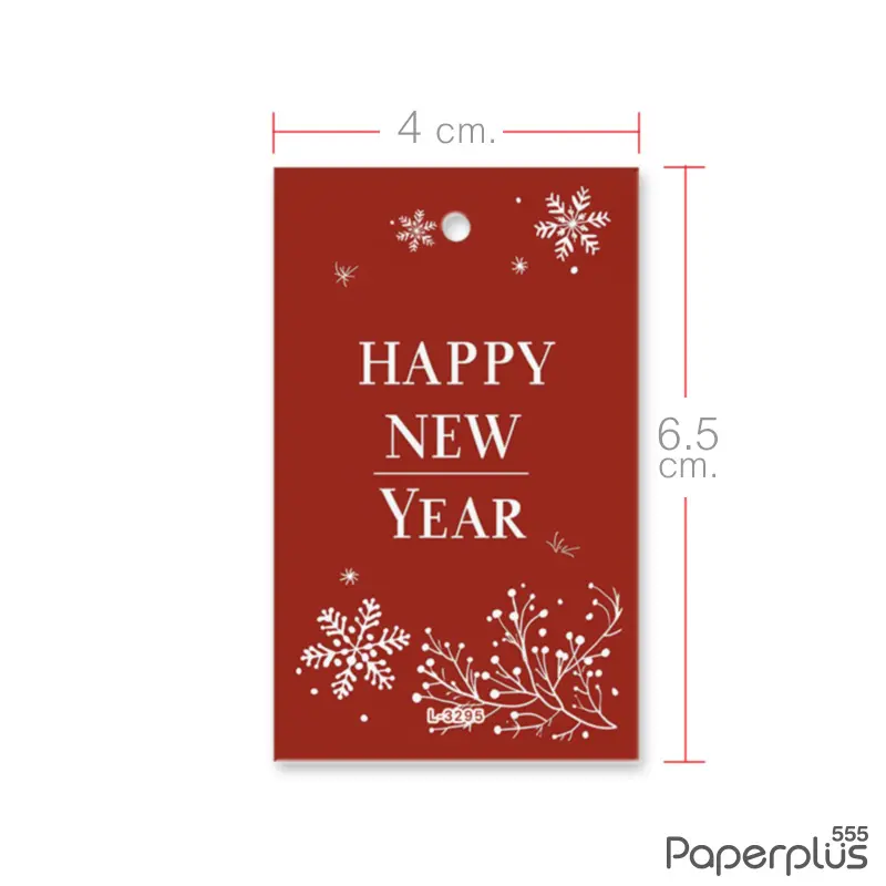 L-NY-3295 Tag ผืนผ้า 4 × 6.5 cm. HNY สีแดงสโนว์เฟล็กซ์ (50แผ่น)