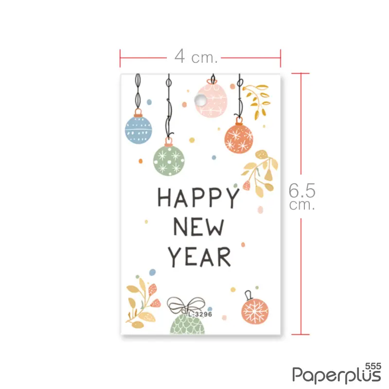 L-NY-3296 Tag ผืนผ้า 4 × 6.5 cm. HNY สีขาวลูกโป่งแฟนซี (50แผ่น)