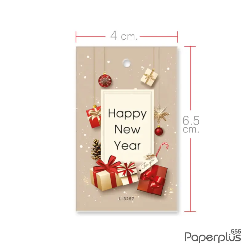 L-NY-3297 Tag ผืนผ้า 4 × 6.5 cm. HNY กล่องของขวัญ (50แผ่น)