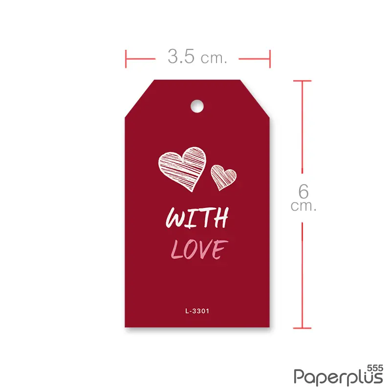L-LV-3301 Tag ตัดมุม 3.5×6 cm. หัวใจ With Love พื้นแดง (50แผ่น)