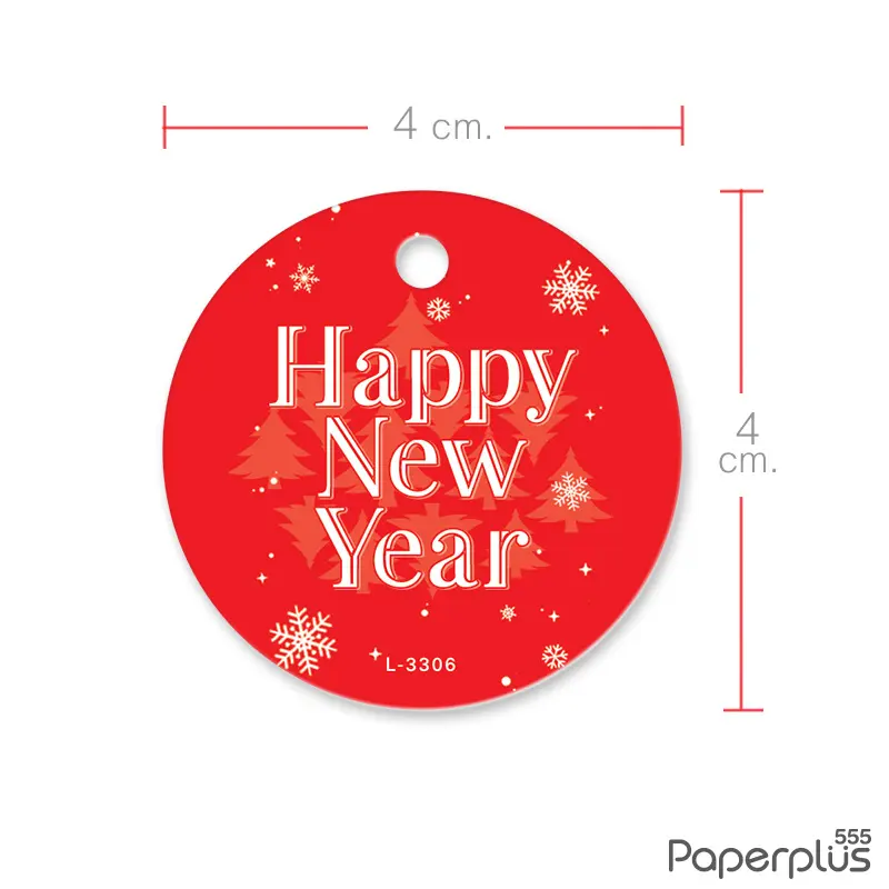 L-NY-3306 Tag วงกลม 4 × 4 cm. พื้นแดงสโนว์เฟล็กซ์ (50แผ่น)