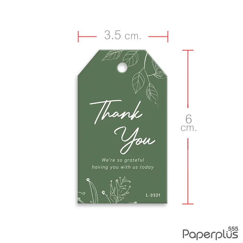 L-TK-3321 Tag ตัดมุม 3.5×6cm. พื้นเขียวใบไม้ขาว (50แผ่น)