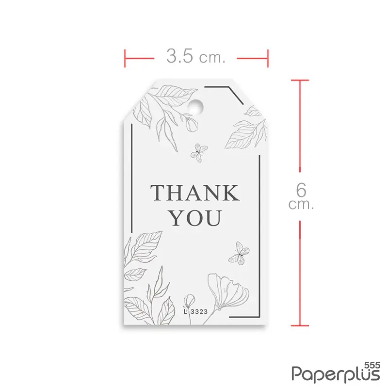 L-TK-3323 Tag ตัดมุม 3.5×6cm. พื้นขาวใบไม้ผีเสื้อ (50แผ่น)