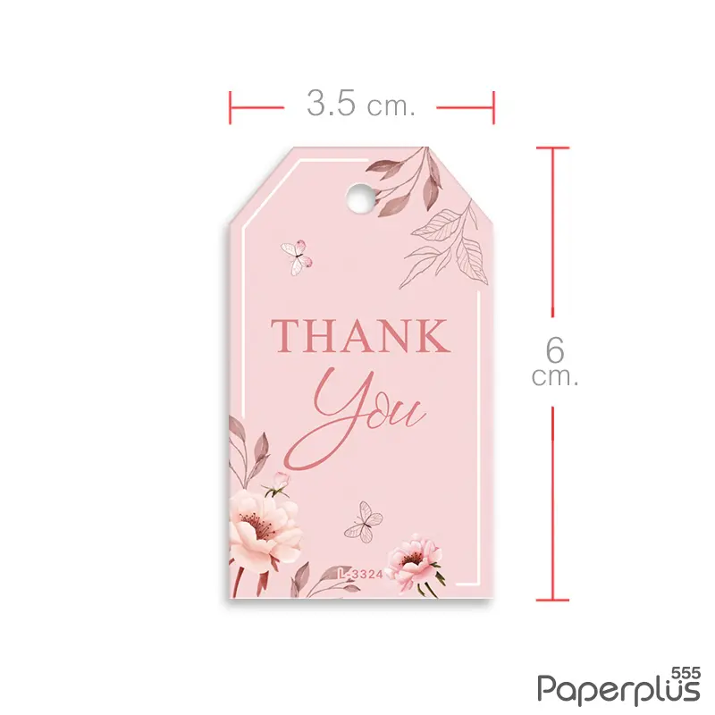 L-TK-3324 Tag ตัดมุม 3.5×6cm. พื้นขาวดอกไม้ชมพู (50แผ่น)