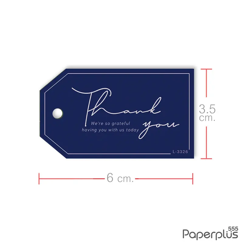 L-TK-3326 Tag ตัดมุม 3.5×6cm. พื้นน้ำเงินกรอบขาว (50แผ่น)