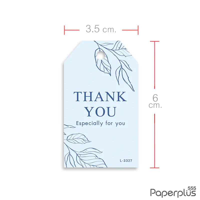 L-TK-3327 Tag ตัดมุม 3.5×6cm. พื้นฟ้าใบไม้ (50แผ่น)