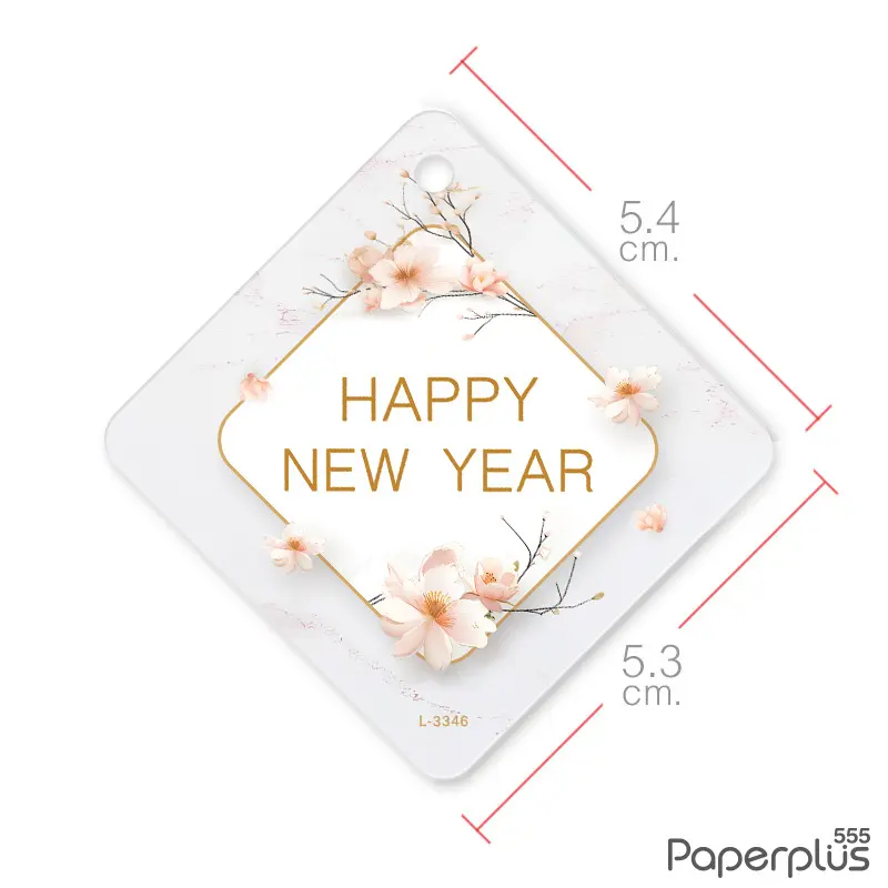 L-NY-3346 Tag จัตุรัส 5.3 × 5.4 cm. HNY ลายหินอ่อน (50แผ่น)