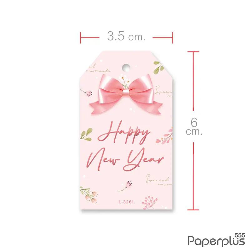 L-NY-3261 Tag ตัดมุม 3.5×6 cm. พื้นชมพูโบว์ชมพู (50แผ่น)