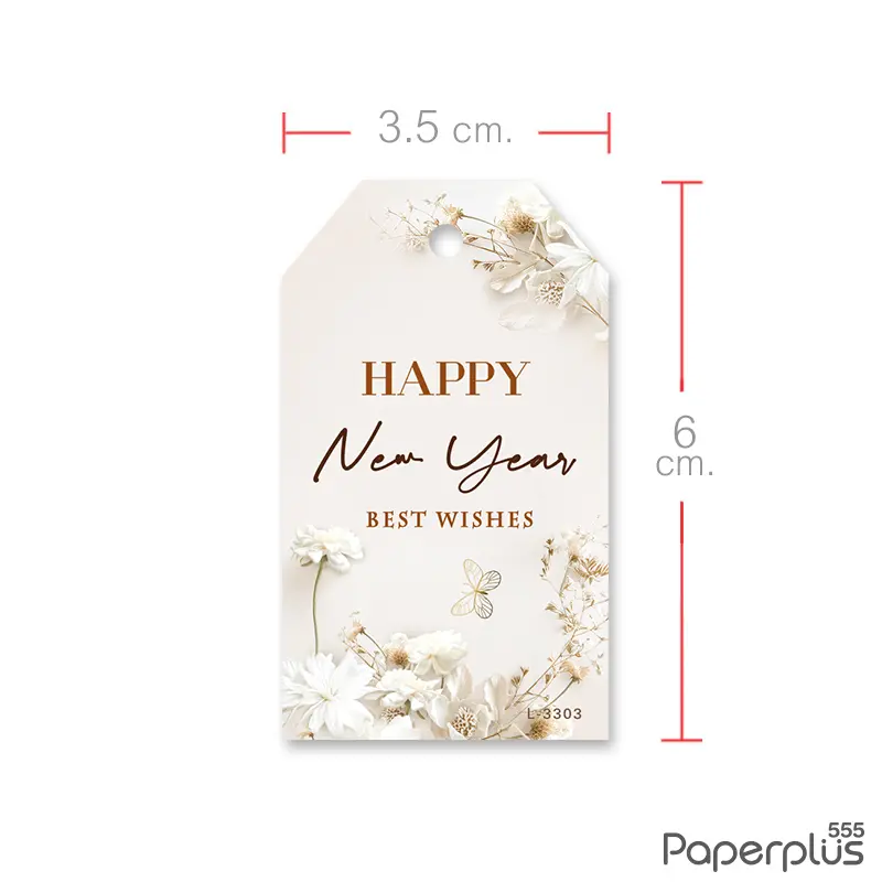 L-NY-3303 Tag ตัดมุม 3.5 × 6 cm. ดอกไม้สีขาว (50แผ่น)