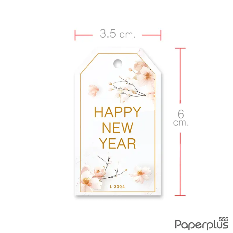 L-NY-3304 Tag ตัดมุม 3.5 × 6 cm. ดอกซากุระชมพูอ่อน (50แผ่น)