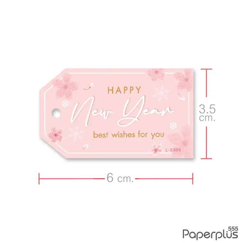 L-NY-3305 Tag ตัดมุม 3.5 × 6cm. พื้นชมพูดอกไม้ (50แผ่น)
