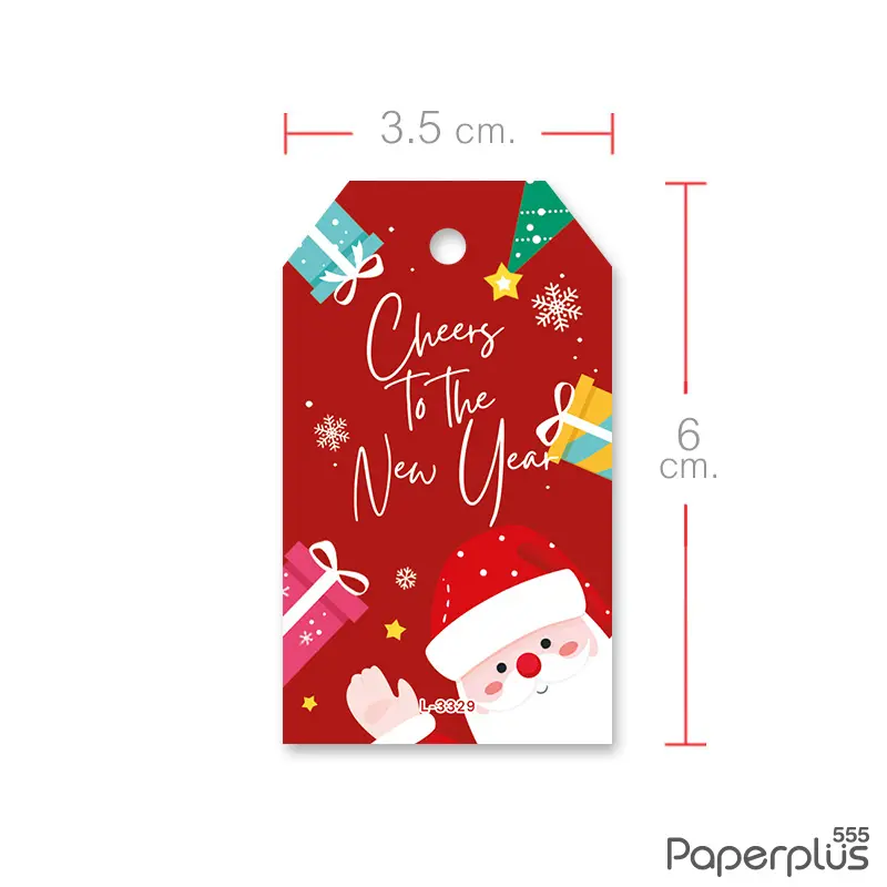 L-NY-3329 Tag ตัดมุม 3.5 × 6 cm. พื้นแดงกล่องขข. (50แผ่น)