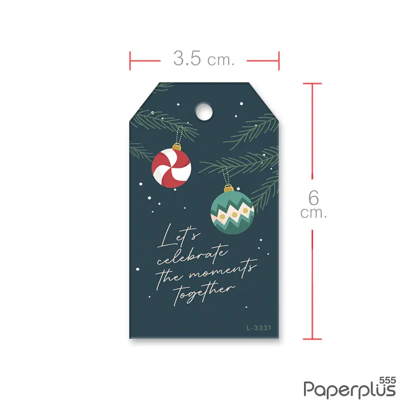 L-NY-3331 Tag ตัดมุม 3.5 × 6 cm. พื้นกรมบอลประดับ (50แผ่น)