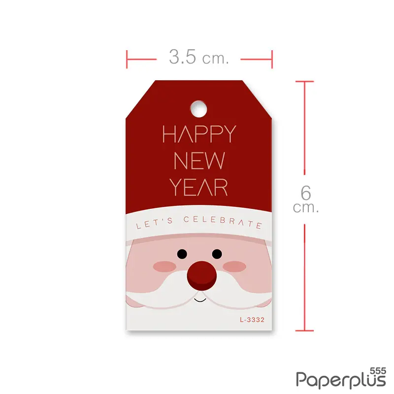 L-NY-3332 Tag ตัดมุม 3.5 × 6 cm. ซานต้าหมวกแดง (50แผ่น)