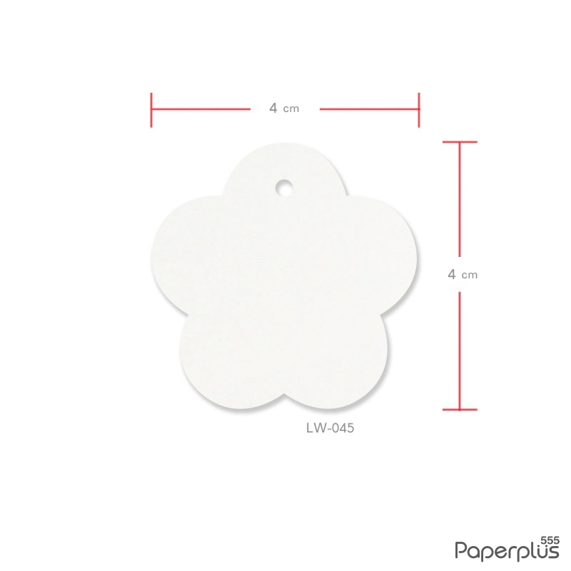 LW-045 ป้ายแขวนถุงขนมสีขาว 4×4 ซม. ดอกไม้ (100 แผ่น)