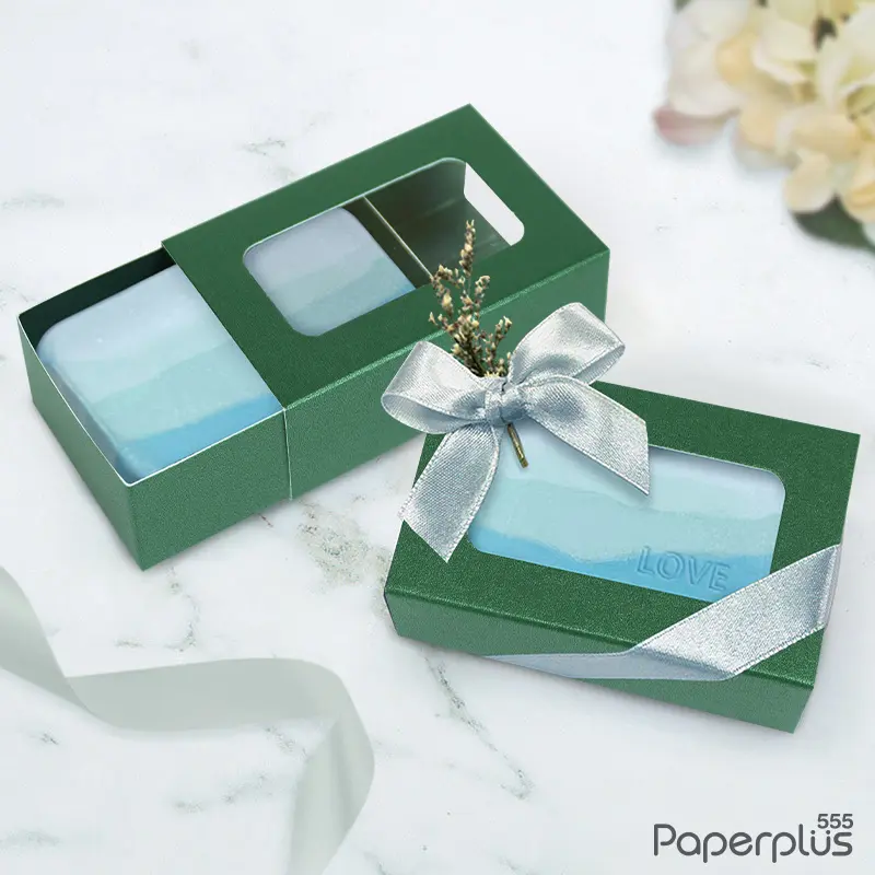 V030W-GR กล่องใส่สบู กล่องของชำร่วย giftset 4.7×8×2.7 ซม. เมทัลลิค เขียวเข้ม (20กล่อง)